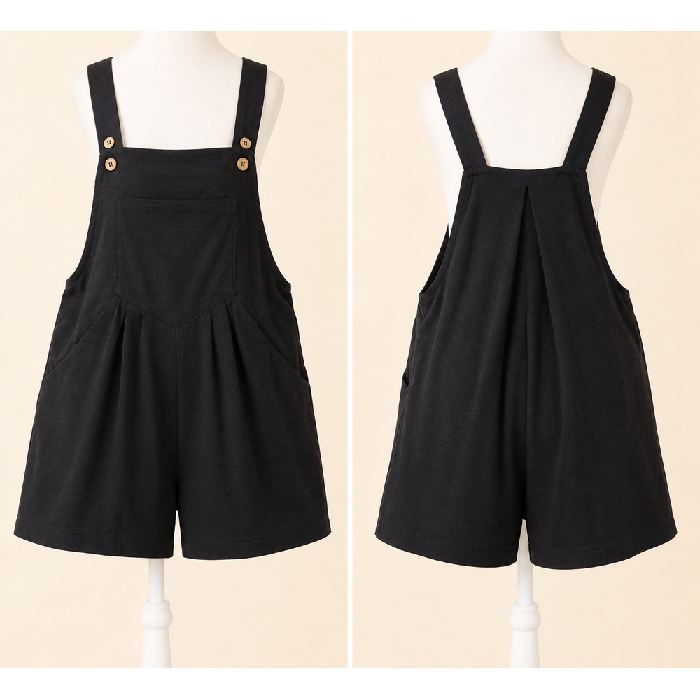 GreCerelle S Black Shortalls Pinafore Overall Shorts Minimalist Casual Cozy